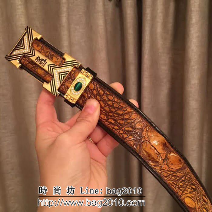 愛馬仕HERMES 純手工美洲鱷魚骨皮 海外高端男士皮帶 HHG1289